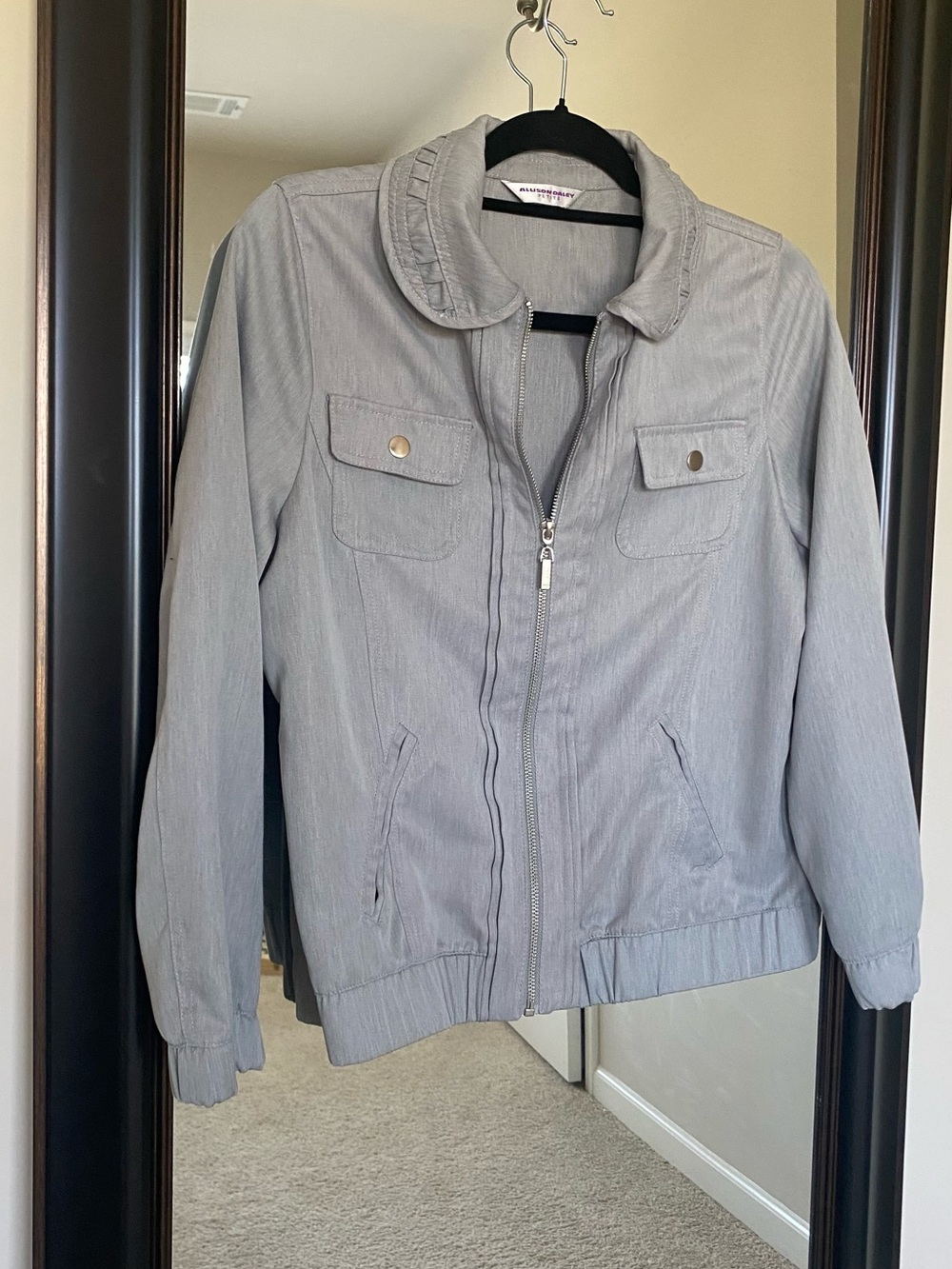Allison Daley Light Gray Zip-Front Bomber Jacket